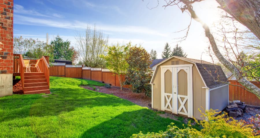 Fenced backyard with storage shed in Tallahassee